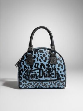 Von Dutch Blue Leopard Print Dome Satchel Mini Bowling Bag